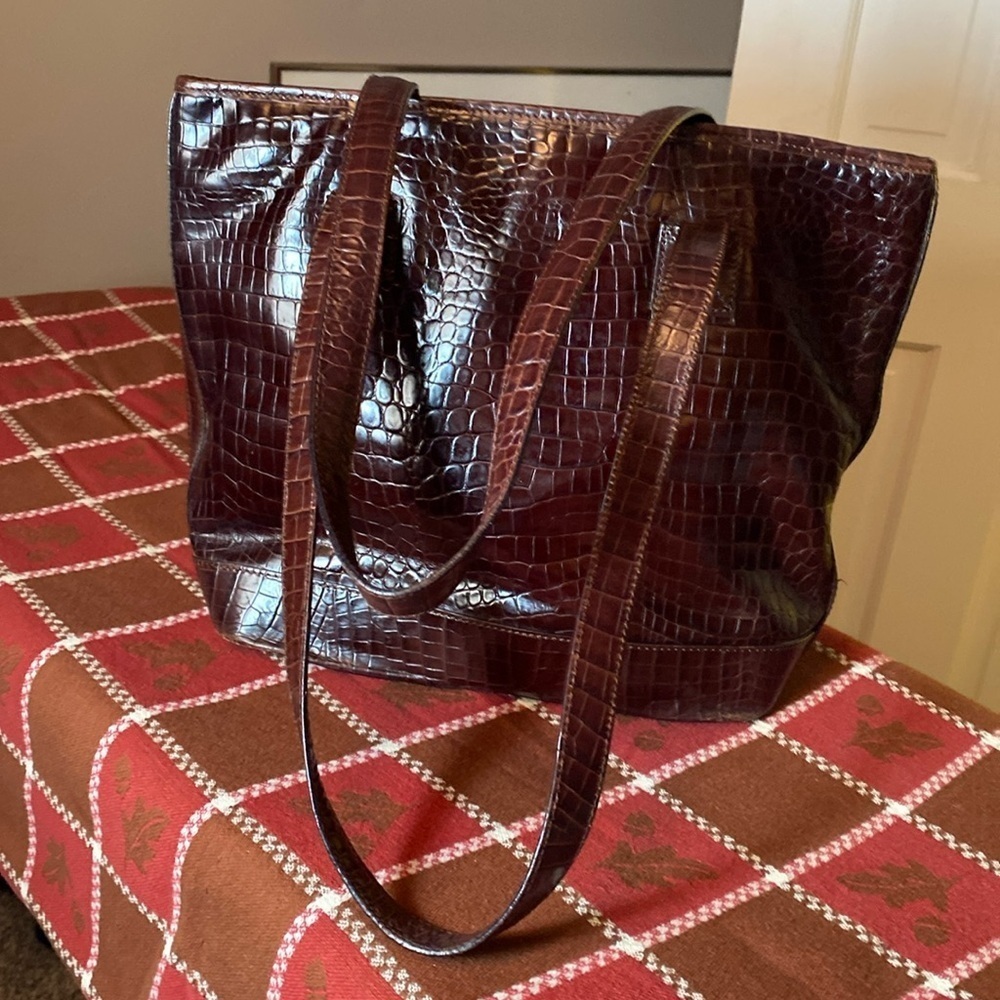 Talbots Croc-Embossed Dark Brown Leather Tote